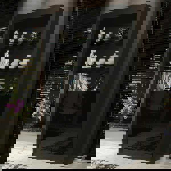 Mex Furniture Tall Display Cabinet 170cm – Black Matt Body & Black Matt Doors