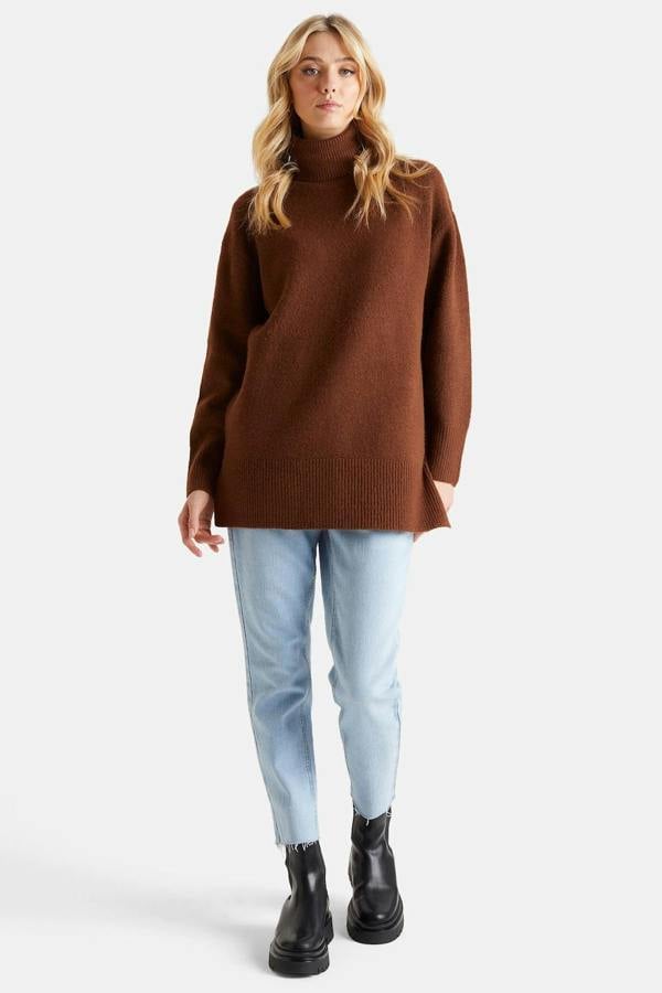 Urban Bliss Rust Deep Hem Roll Neck Jumper