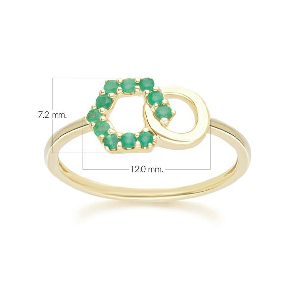 Gemondo Geometric Hexagon and Round Linked with Prong Set Emerald Ring in 9ct Yellow Gold