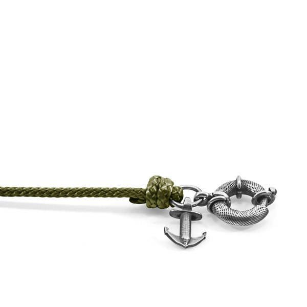 Khaki Green Clyde Anchor Silver and Rope Bracelet