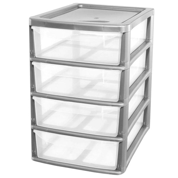  Silver 4 Pull Out Drawers A4 Desktop Plastic Storage Drawers Table Top Organiser