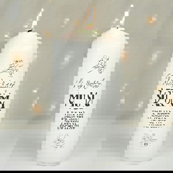 Personalised Memento Company Personalised Fineline Floral Pillar Candle