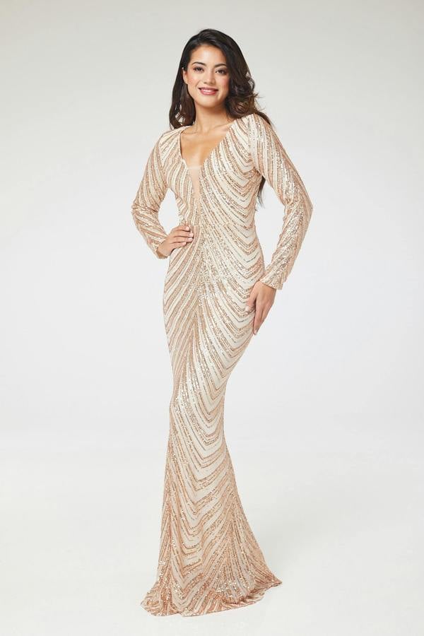 LuvForever Gold Long Sleeve Sequin Maxi Dress