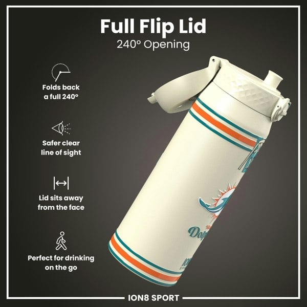 ION8 NFL x ION8 Insulated Steel Water Bottle, NFL Dolphins, 750ml (24oz)