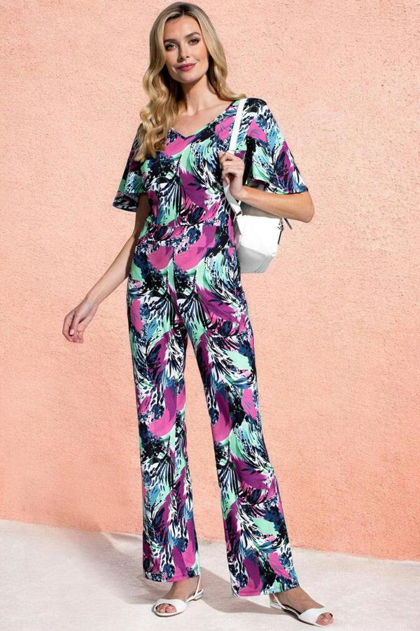 HotSquash Straight Leg Jumpsuit with V-neck and Flare Sleeves