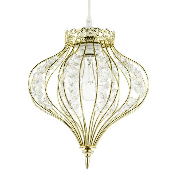 Unique Teardrop Shiny Gold Pendant Lamp Shade with Clear Acrylic Beads Image 1