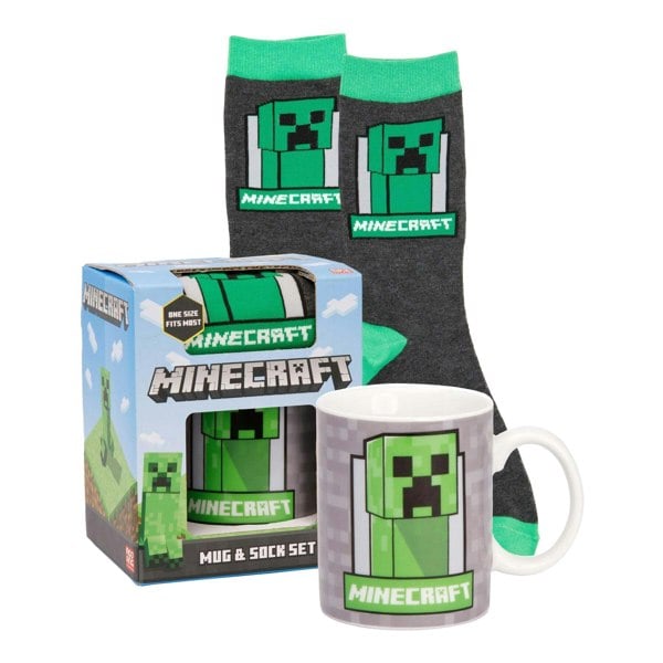 Minecraft Childrens/Kids Creeper Mug and Sock Set - Green/Grey