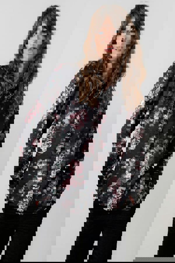 Lily & Me Rachel Frill Satin Floral Blouse Black