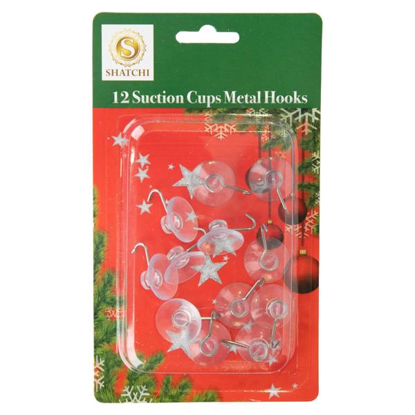23mm Clear Suction Cup Metal Hooks, Pack of 12, Reusable Hold for Glass, Tiles and Mirrors image 1