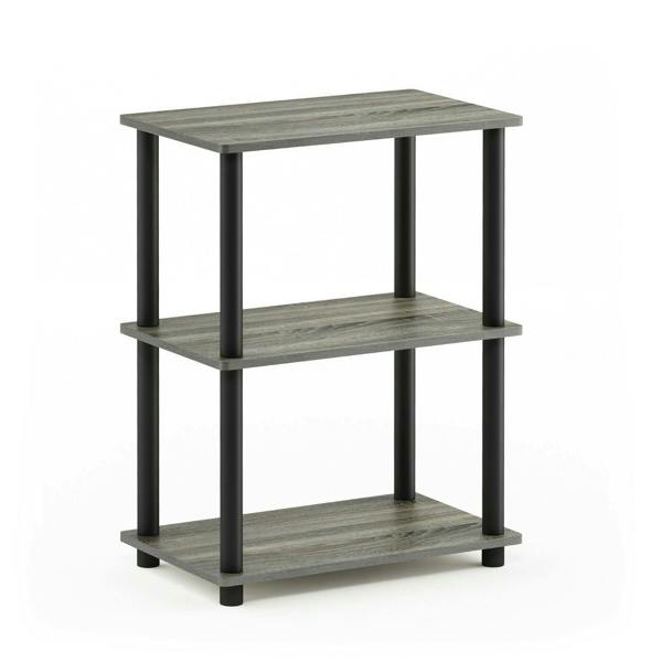 WALPLUS Contemporary Turn-N-Tube No Tool 3-Tier Storage Shelf, French Oak Grey/Black for Living Room
