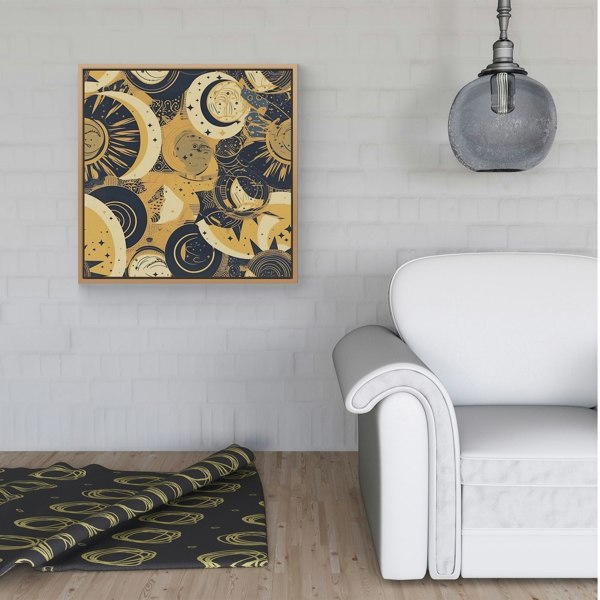 Warren Reed Blue Gold Moon and Sun Framed Canvas