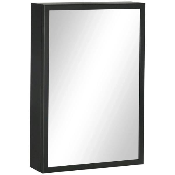 Black wall-mounted bathroom mirror cabinet with large front mirror panel