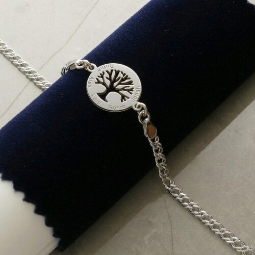 Christopher James of London Sterling Silver Personalised Tree of Life Disc Double Curb Bracelet