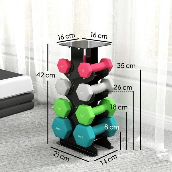 Hex Dumbbells Set with Dumbbell Rack, Hand Weights for Home Gym Strength Training, 2 x 1kg, 2 x 2kg, 2 x 3kg, 2 x 4kg