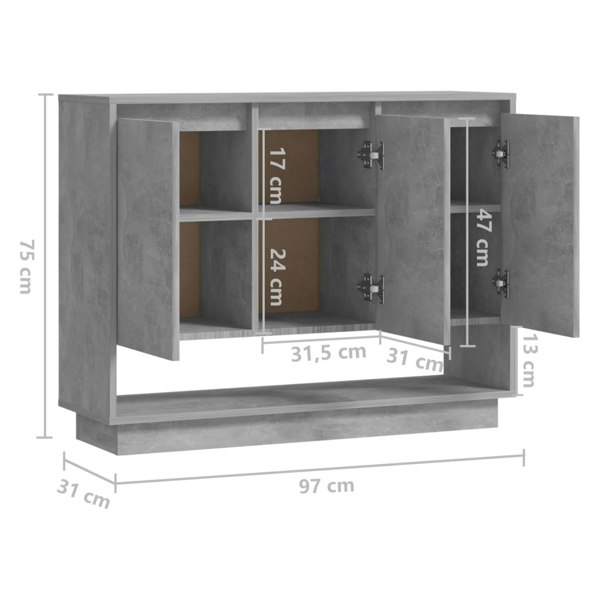 Berkfield Sideboard Concrete Grey 97x31x75 cm Engineered Wood