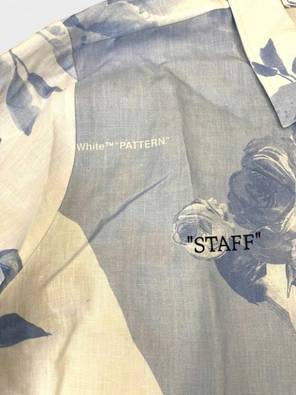 Off White Staff Flowers Linen Shirt Blue - Supplied FashionOff White