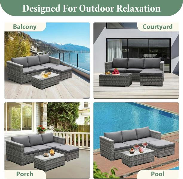 Leaper 3-Piece Rattan Garden Corner Sofa Set with Coffee Table & Washable Cushions