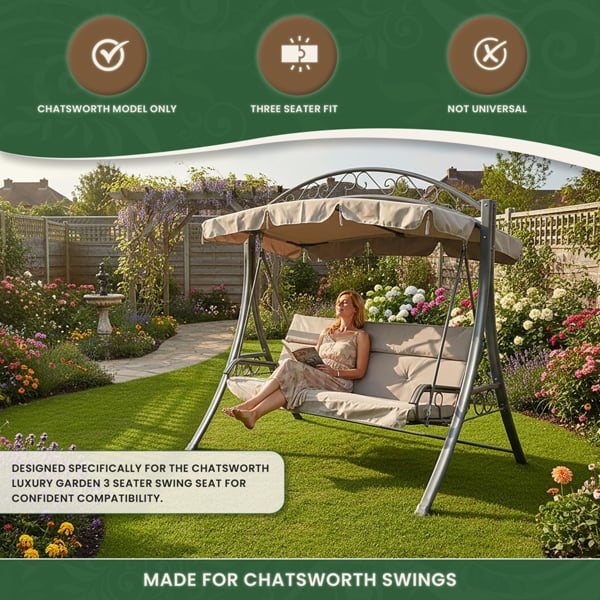 Spare Canopy for Chatsworth Luxury Garden 3 Seater Swing Seat, Beige 180gsm Polyester Replacement Roof Cover