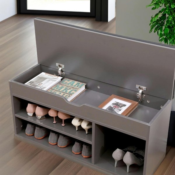 Rafaelo Mobilia Shoe Storage Bench 90CM Grey