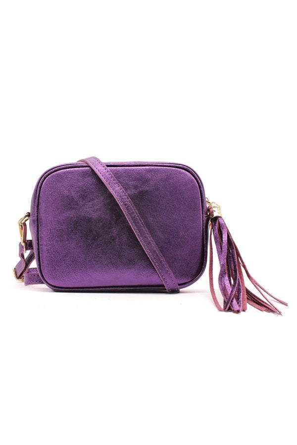 Pluspup Metallic Crossbody Bag with Zipper Closure and Tassel Detail