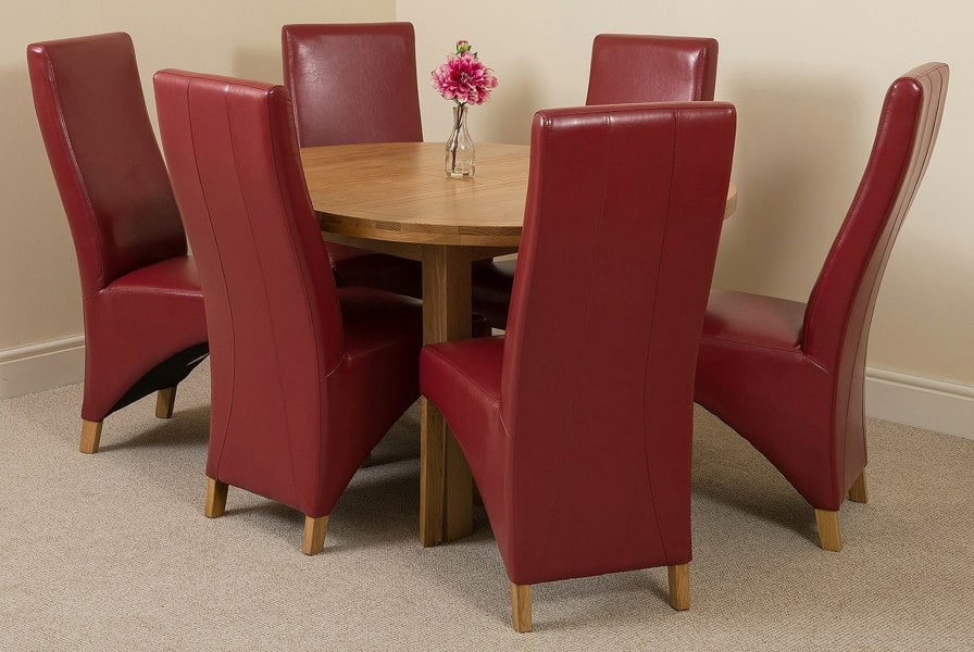 That's Furniture Edmonton Round Extendable Oak Dining Set with Lola Leather Chairs