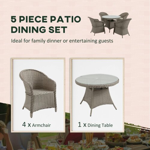 Wyld Haus Vifi Rattan Grey 4 Seater Outdoor Dining Set With Glass Table And Cushions