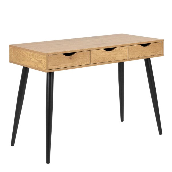 Wyld Haus Dresden Natural Oak Effect Wood Office Desk 3 Drawers Black Legs