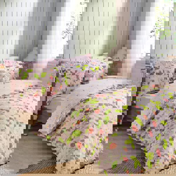 Catherine Lansfield Strawberry Frills Gingham Reversible Duvet Cover Set Pink