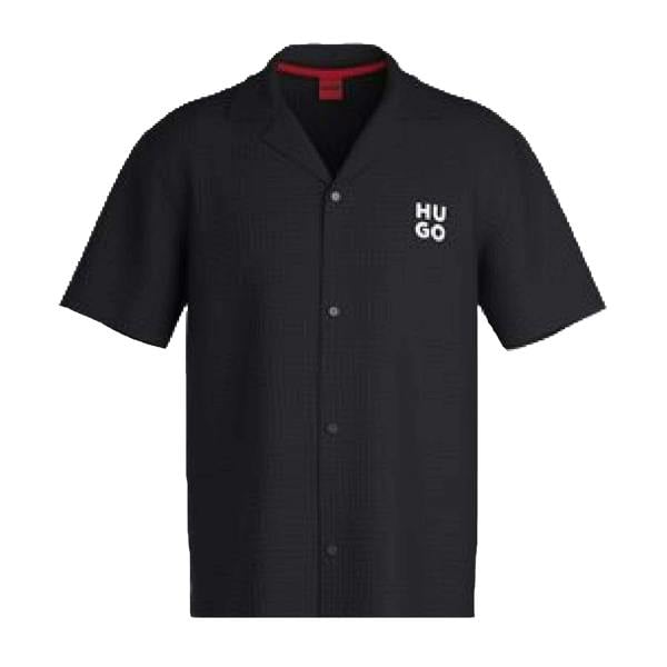 Hugo Mens Chaffle Waffle Beach Shirt - Black - 