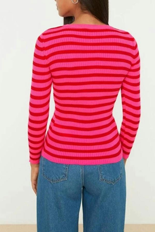 WOVCOR Basic Striped Knit Sweater