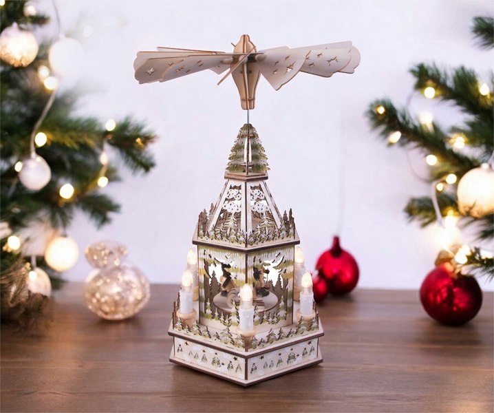 St Helens Xmas Wooden Pyramid with LEDs