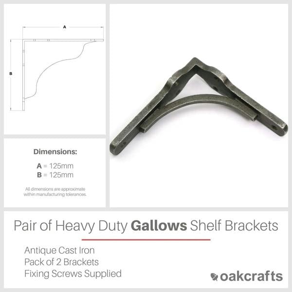 Pair of Antique Cast Iron Heavy Duty Gallows Shelf Brackets