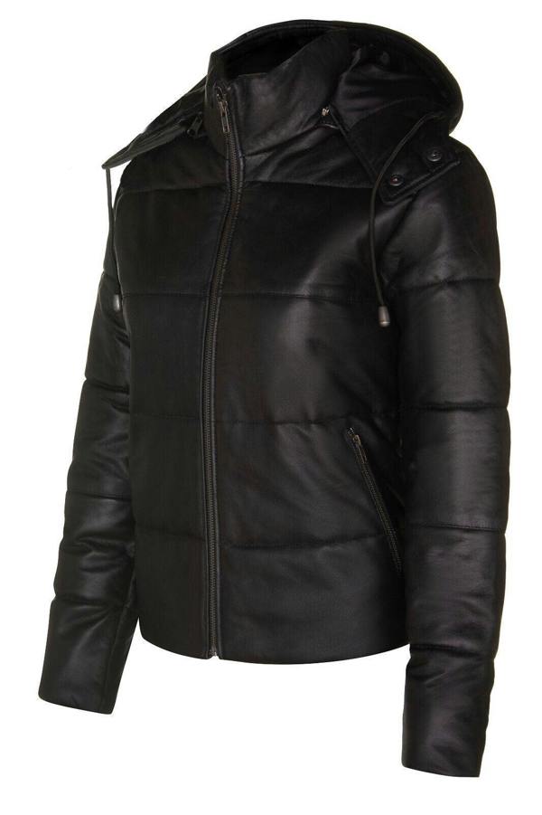 Infinity Leather Womens Puffer Leather Bomber Jacket-Ajax