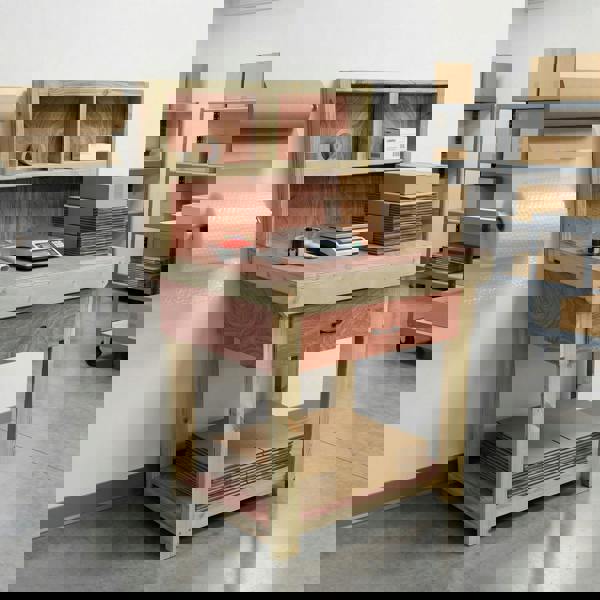 Wooden eucalyptus Top Workbench – Durable Tool Cabinet with Drawers and Back Panel, Ideal for Dry Indoor Spaces Such as Garages, Workshops, and Studios.