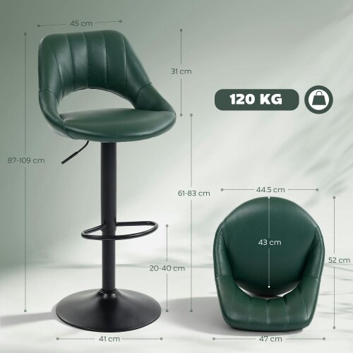 Wyld Haus Nimba Set Of 2 Dark Green Faux Leather Counter Bar Stools