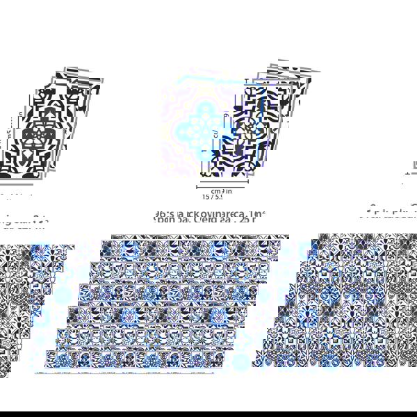 WT1501 - Spanish & Moroccan Blue Tiles Mix Wall Stickers - 15 cm  x 15 cm - 24 pcs.