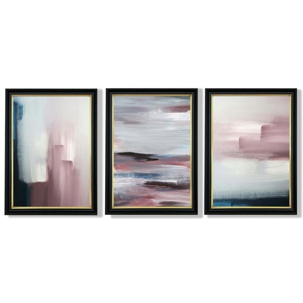 Artze Wall Art Framed Set of 3 Navy & Blush Pink Abstract Prints