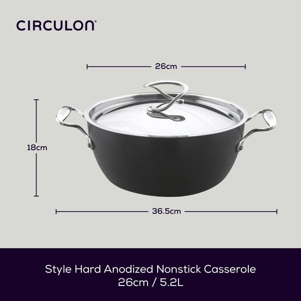 Circulon Style Hard Anodised Deep Chefs Casserole, 26cm/5.2L