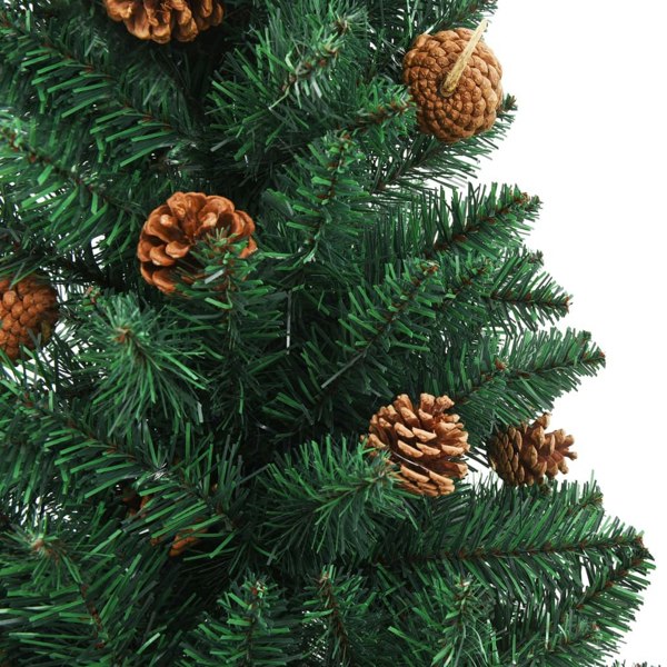 Berkfield Slim Christmas Tree with Real Wood and Cones Green 180 cm PVC
