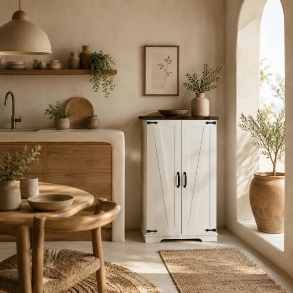 Wyld Haus Roka Wooden White Farmhouse Style Multi Storage Cabinet