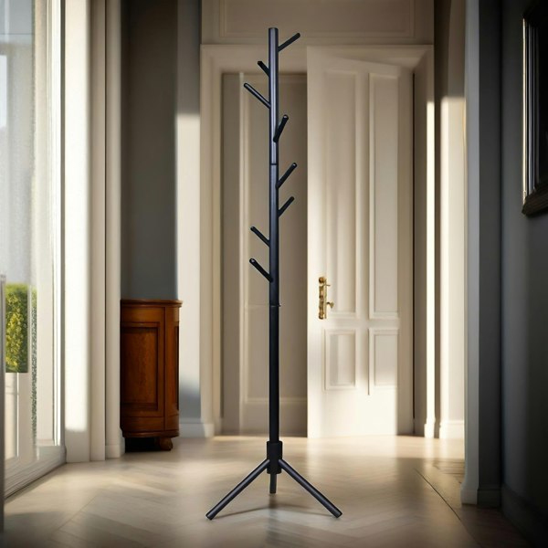 Rafaelo Mobilia Wooden Adjustable Coat Stand With 8 Hooks Black