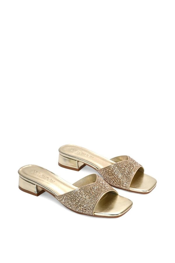 XY LONDON Low Heel Sandal Mules With Diamante Details