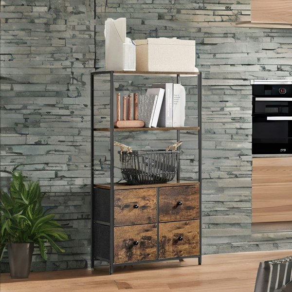 Rafaelo Mobilia Industrial Bookcase With 2 Large Drawers & 2 Shelves