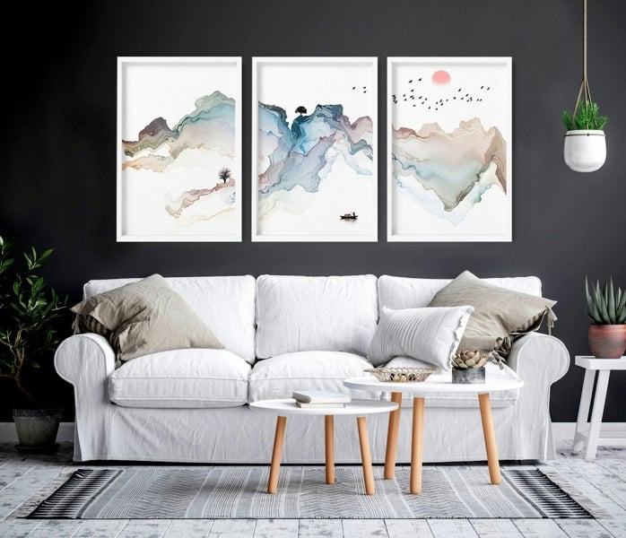 Art prints set of 3 | Japanese Sunset framed wall art