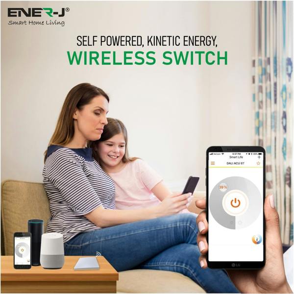 ENER-J ENERJ 1-Gang Wireless Kinetic Switch & 100W WiFi Dimmable Receiver Kit, White