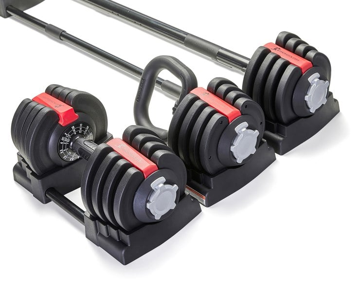 Strongology ELEMENT SET Home Fitness Black/Red Adjustable Smart Barbell/Dumbbell/Kettlebell from 2kg up to 19kg Training Weights