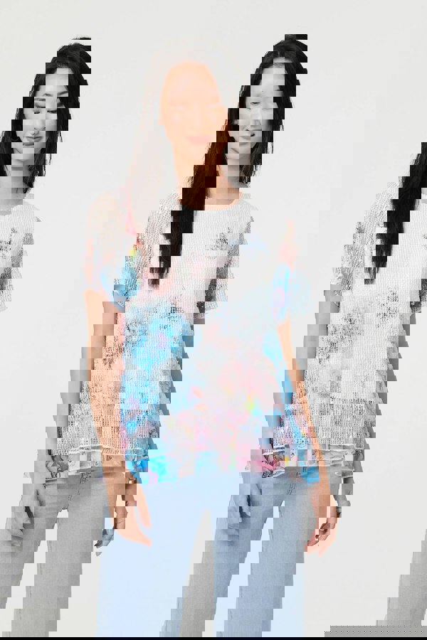 Pink | Butterfly Print Mesh Layered Top
