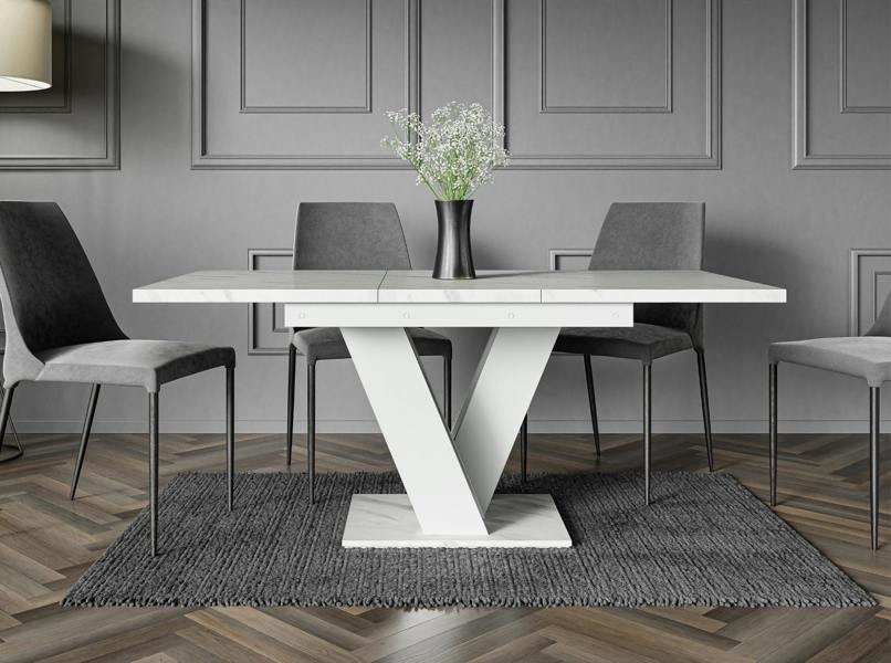 PHD Furniture MASIV Extendable Dining Table 120–160cm – White Bianco Marble Effect
