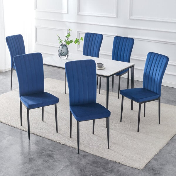 Set of 6 Velvet Effect Dining Chairs Plush Padded Upholstered Accent Chair Elle