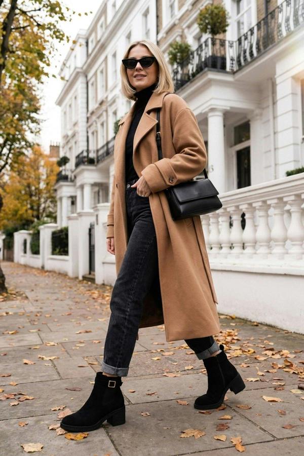 Saoirse Faux Suede Block Heel Boots - Black